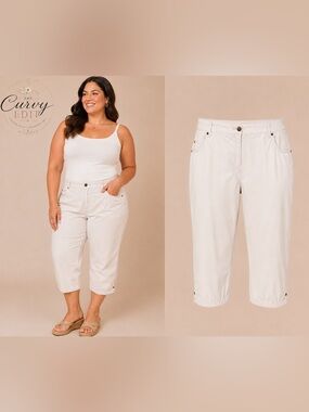 Classic Elements Off White Capri Pants Size 16W Relaxed Fit Cotton Summer Casual